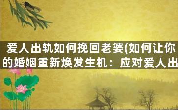 爱人出轨如何挽回老婆(如何让你的婚姻重新焕发生机：应对爱人出轨的方法)