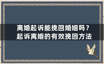 离婚起诉能挽回婚姻吗？起诉离婚的有效挽回方法