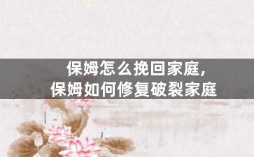 保姆怎么挽回家庭,保姆如何修复破裂家庭