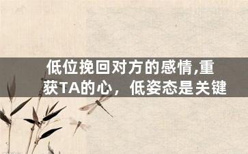 低位挽回对方的感情,重获TA的心，低姿态是关键