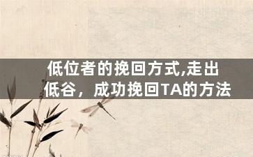低位者的挽回方式,走出低谷，成功挽回TA的方法