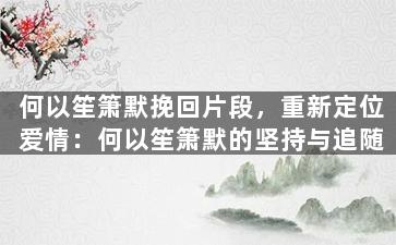 何以笙箫默挽回片段，重新定位爱情：何以笙箫默的坚持与追随