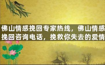 佛山情感挽回专家热线，佛山情感挽回咨询电话，挽救你失去的爱情