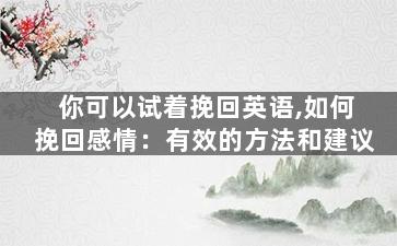 你可以试着挽回英语,如何挽回感情：有效的方法和建议