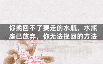 你挽回不了要走的水瓶，水瓶座已放弃，你无法挽回的方法