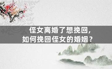 侄女离婚了想挽回,如何挽回侄女的婚姻？