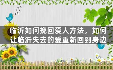 临沂如何挽回爱人方法，如何让临沂失去的爱重新回到身边
