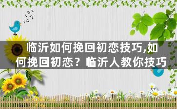 临沂如何挽回初恋技巧,如何挽回初恋？临沂人教你技巧