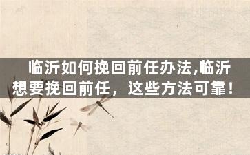 临沂如何挽回前任办法,临沂想要挽回前任，这些方法可靠！