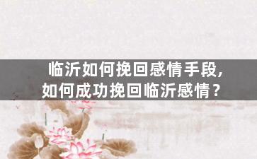 临沂如何挽回感情手段,如何成功挽回临沂感情？