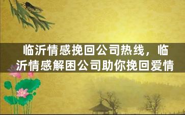 临沂情感挽回公司热线，临沂情感解困公司助你挽回爱情
