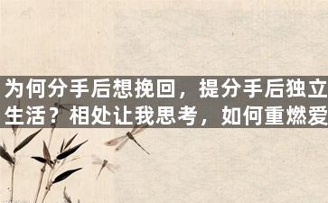 为何分手后想挽回，提分手后独立生活？相处让我思考，如何重燃爱情？