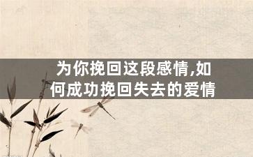 为你挽回这段感情,如何成功挽回失去的爱情