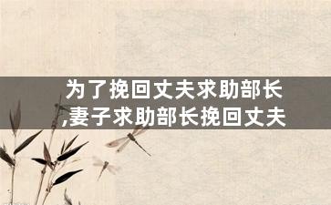 为了挽回丈夫求助部长,妻子求助部长挽回丈夫