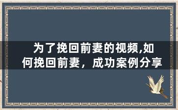 为了挽回前妻的视频,如何挽回前妻，成功案例分享
