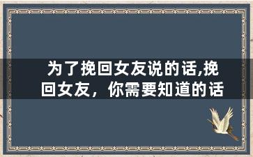 为了挽回女友说的话,挽回女友，你需要知道的话