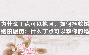 为什么丁点可以挽回，如何拯救婚姻的履历：什么丁点可以救你的婚姻？