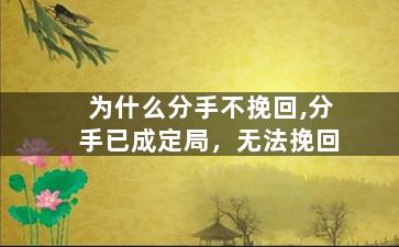 为什么分手不挽回,分手已成定局，无法挽回