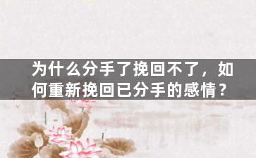为什么分手了挽回不了，如何重新挽回已分手的感情？