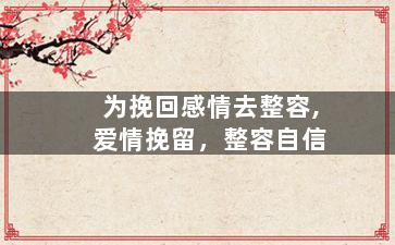 为挽回感情去整容,爱情挽留，整容自信