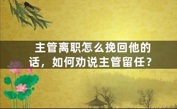 主管离职怎么挽回他的话，如何劝说主管留任？