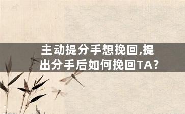 主动提分手想挽回,提出分手后如何挽回TA？