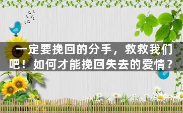 一定要挽回的分手，救救我们吧！如何才能挽回失去的爱情？