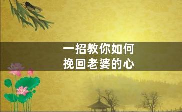 一招教你如何挽回老婆的心（有什么办法可以挽回老婆的心）