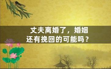 丈夫离婚了，婚姻还有挽回的可能吗？（丈夫离婚了,婚姻还有挽回的可能吗知乎）