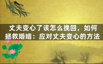 丈夫变心了该怎么挽回，如何拯救婚姻：应对丈夫变心的方法