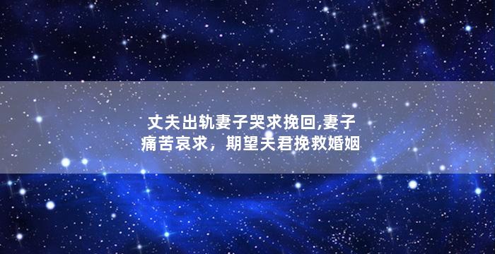 丈夫出轨妻子哭求挽回,妻子痛苦哀求，期望夫君挽救婚姻