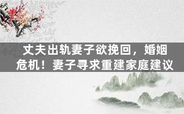 丈夫出轨妻子欲挽回，婚姻危机！妻子寻求重建家庭建议