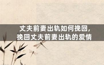 丈夫前妻出轨如何挽回,挽回丈夫前妻出轨的爱情