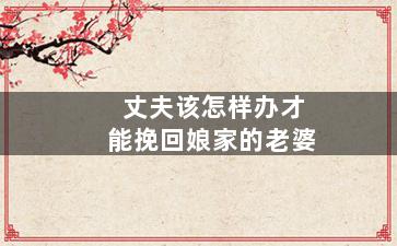 丈夫该怎样办才能挽回娘家的老婆