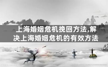 上海婚姻危机挽回方法,解决上海婚姻危机的有效方法