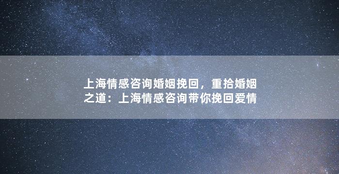 上海情感咨询婚姻挽回，重拾婚姻之道：上海情感咨询带你挽回爱情