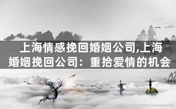 上海情感挽回婚姻公司,上海婚姻挽回公司：重拾爱情的机会