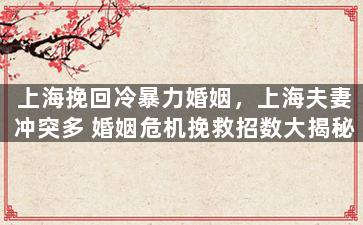 上海挽回冷暴力婚姻，上海夫妻冲突多