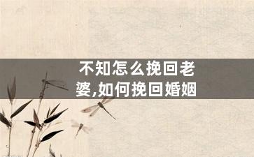 不知怎么挽回老婆,如何挽回婚姻