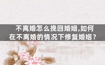 不离婚怎么挽回婚姻,如何在不离婚的情况下修复婚姻？