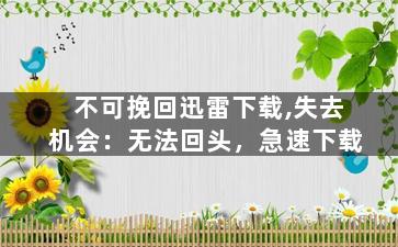 不可挽回迅雷下载,失去机会：无法回头，急速下载