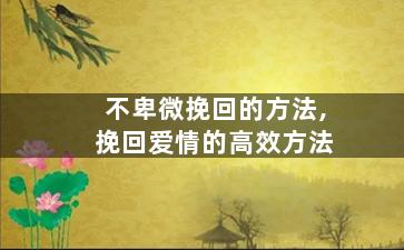 不卑微挽回的方法,挽回爱情的高效方法