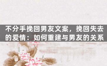 不分手挽回男友文案，挽回失去的爱情：如何重建与男友的关系