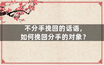 不分手挽回的话语，如何挽回分手的对象？