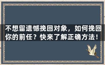 不想留遗憾挽回对象，如何挽回你的前任？快来了解正确方法！