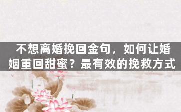 不想离婚挽回金句，如何让婚姻重回甜蜜？最有效的挽救方式