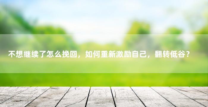 不想继续了怎么挽回，如何重新激励自己，翻转低谷？