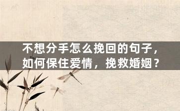 不想分手怎么挽回的句子，如何保住爱情，挽救婚姻？