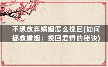 不想放弃婚姻怎么挽回(如何拯救婚姻：挽回爱情的秘诀)