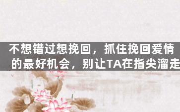 不想错过想挽回，抓住挽回爱情的最好机会，别让TA在指尖溜走